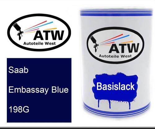 Saab, Embassay Blue, 198G: 500ml Lackdose, von ATW Autoteile West.